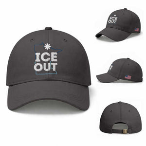 Ice Out Of Minnesota Baseball Cap MN Map Immigration Protest Community Resistance TS11 Baseball Cap Universal Fit Dark Gray Print Your Wear