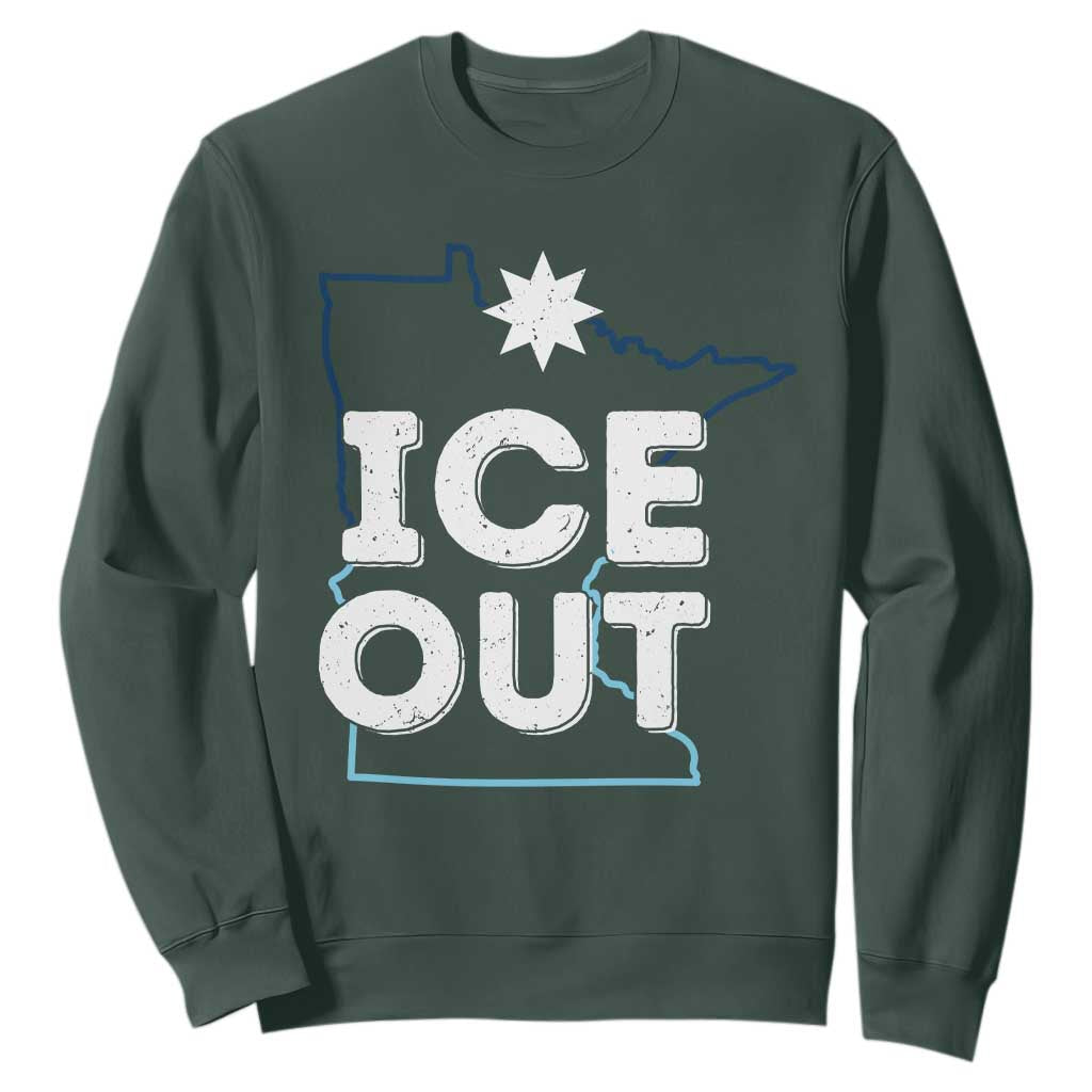 Ice Out Of Minnesota Sweatshirt MN Map Immigration Protest Community Resistance TS11 Dark Forest Green Print Your Wear