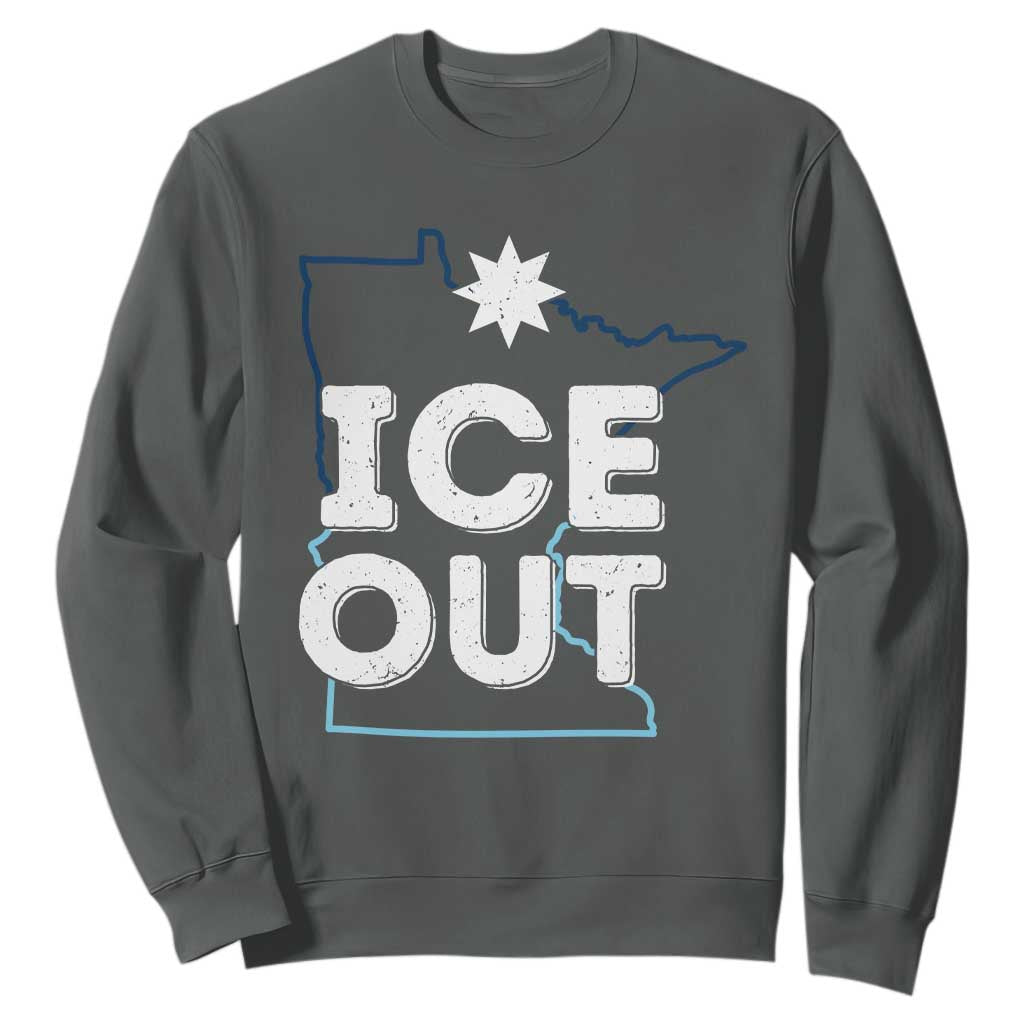 Ice Out Of Minnesota Sweatshirt MN Map Immigration Protest Community Resistance TS11 Dark Heather Print Your Wear