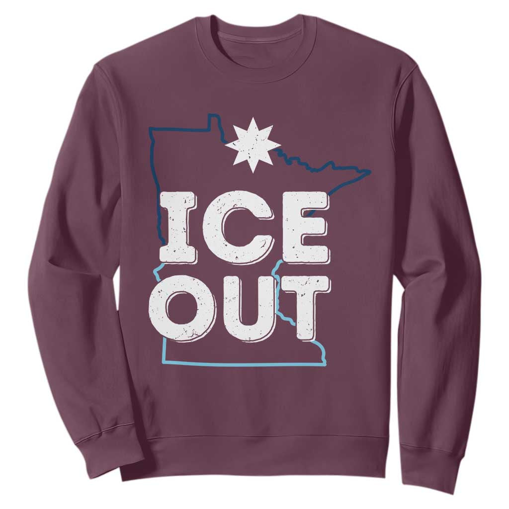 Ice Out Of Minnesota Sweatshirt MN Map Immigration Protest Community Resistance TS11 Maroon Print Your Wear