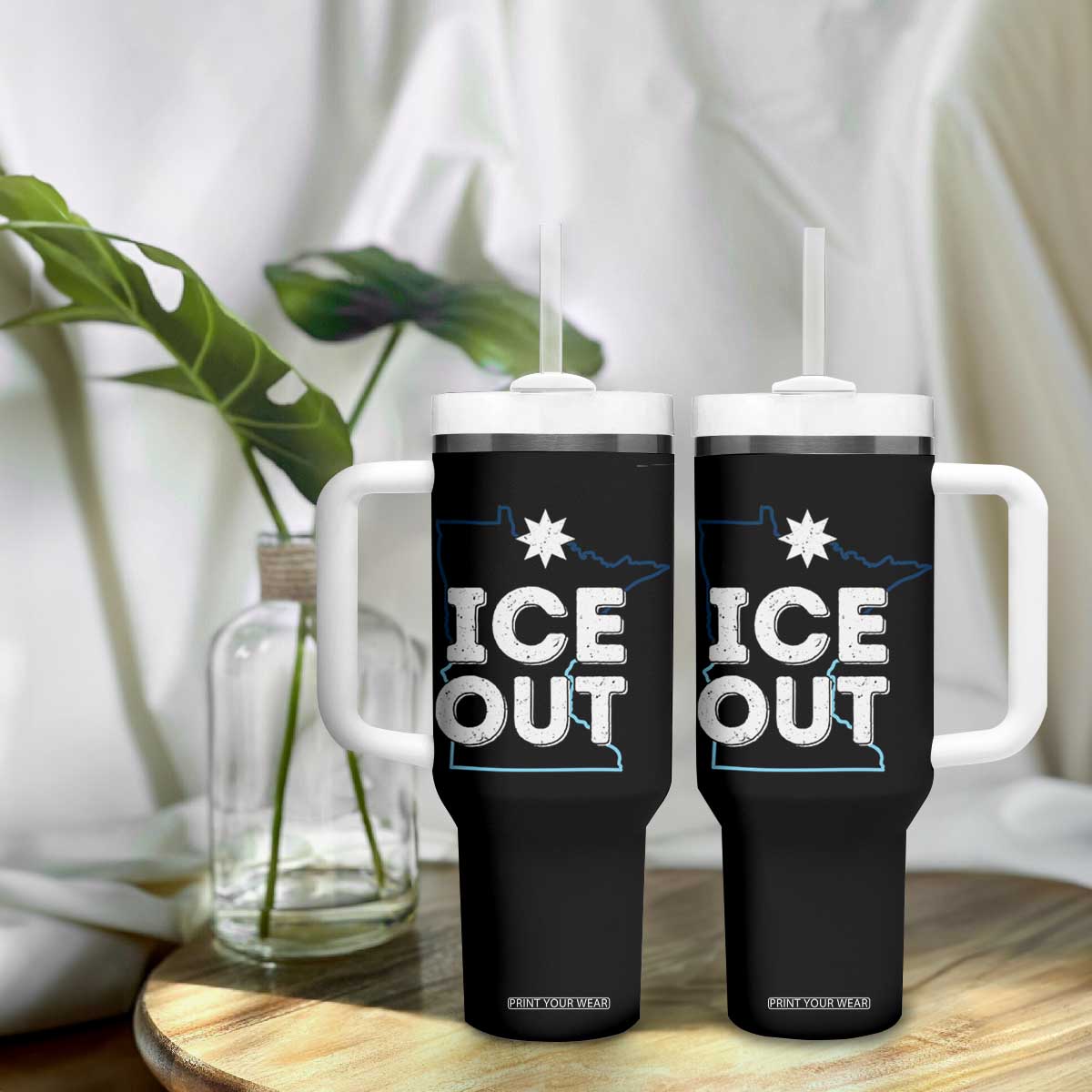 Ice Out Of Minnesota Tumbler With Handle MN Map Immigration Protest Community Resistance TS11 Print Your Wear