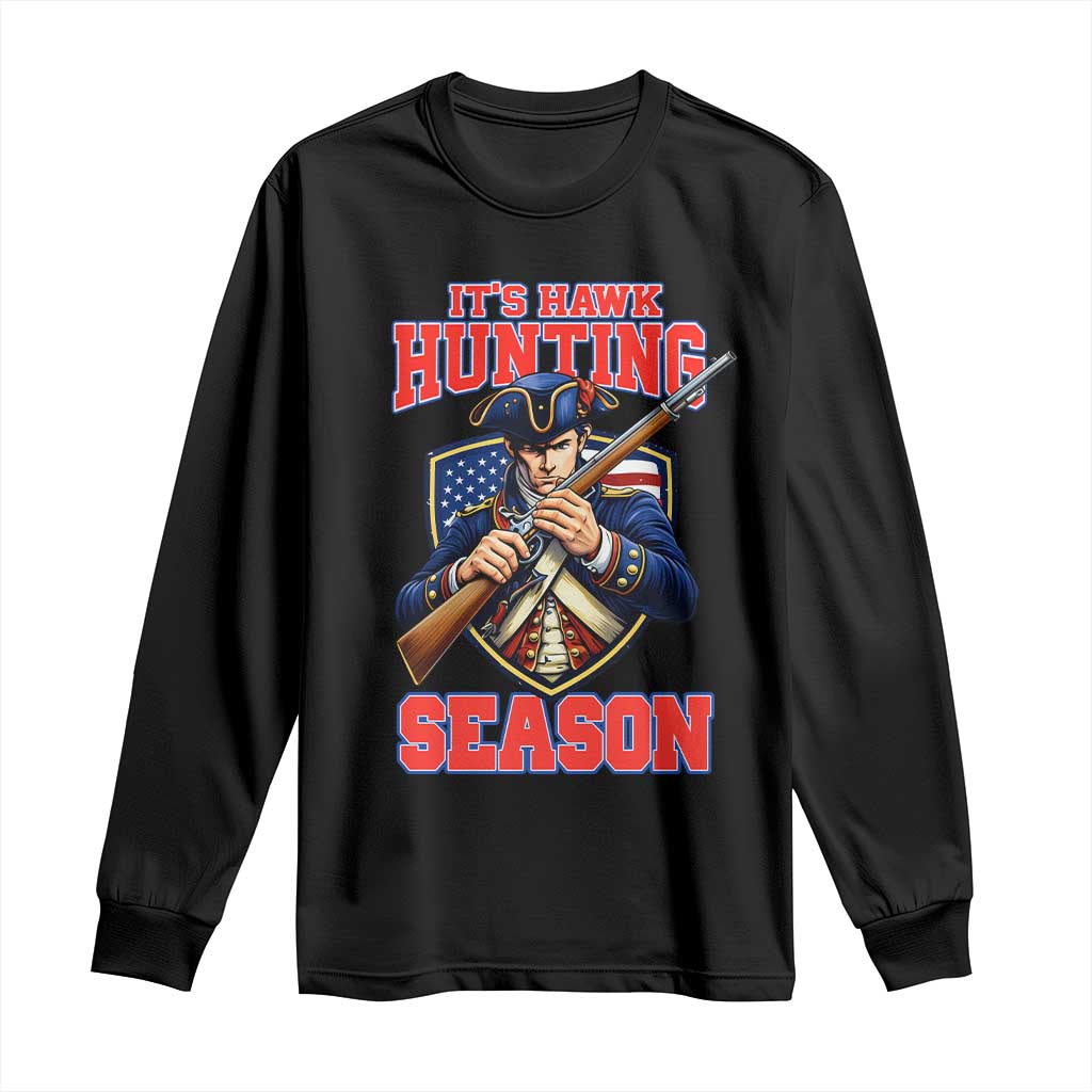 Funny New England Minutemen Football Rivarly Long Sleeve Shirt It Is Hawk Hunting Season TS11 Black Print Your Wear
