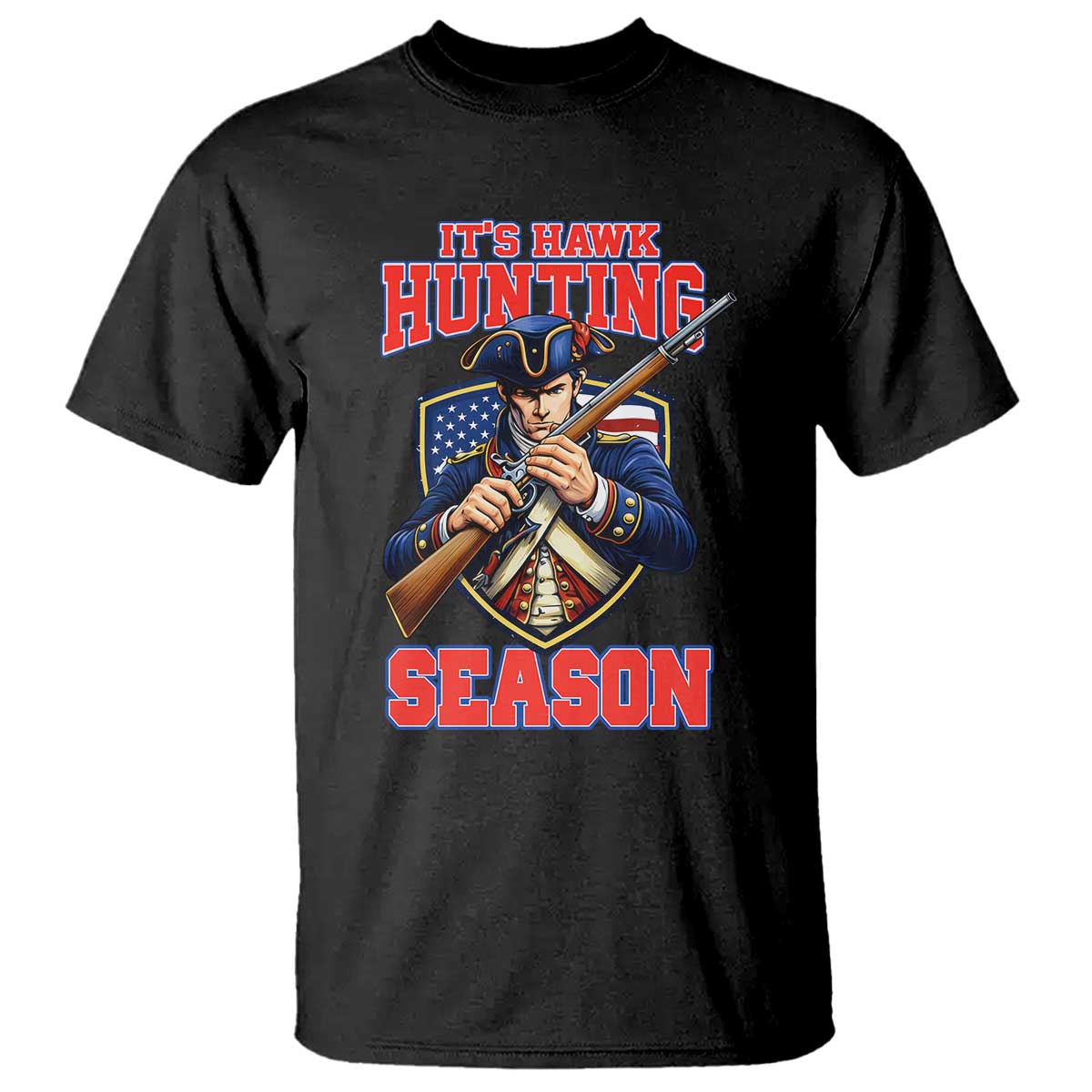 Funny New England Minutemen Football Rivarly T Shirt It Is Hawk Hunting Season TS11 Black Print Your Wear