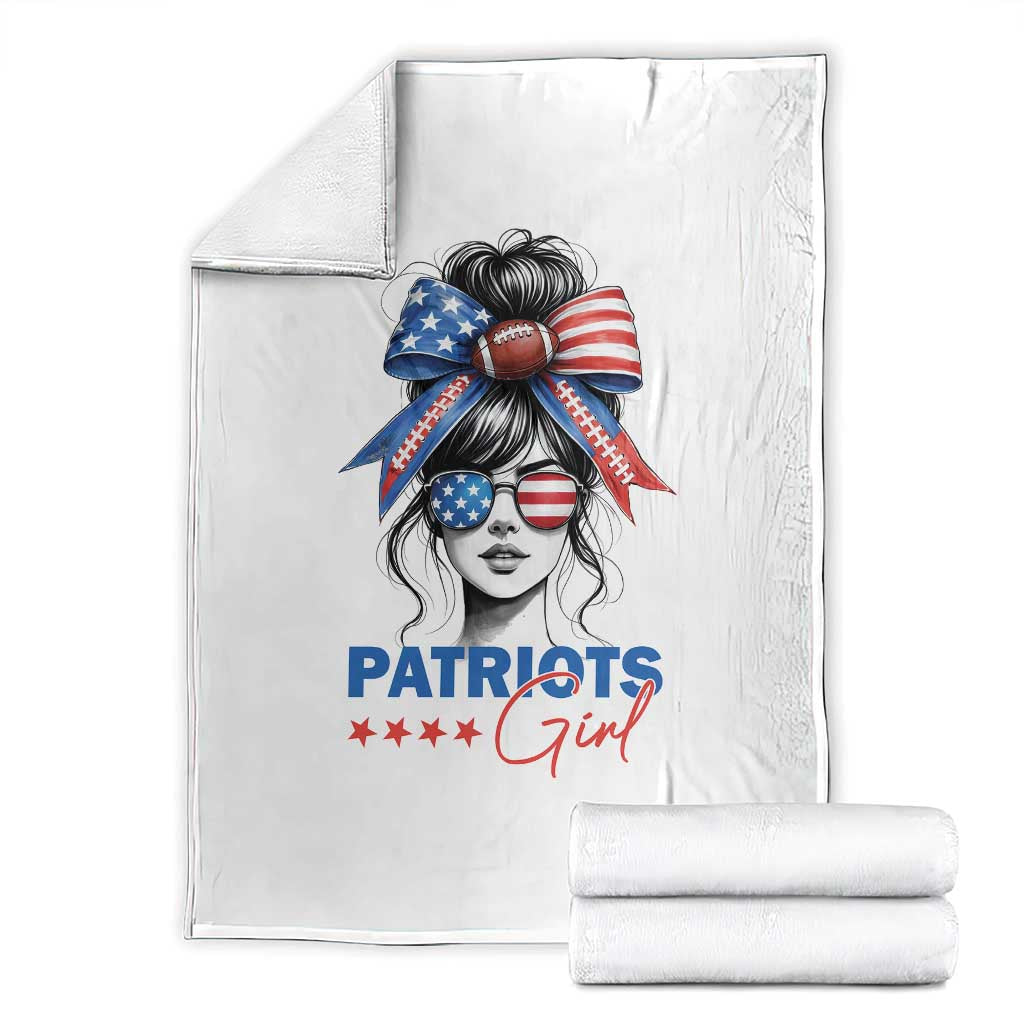 Patriots Girl Throw Blanket Funny Sport Fan New England Game Day Messy Bun TS11 White Print Your Wear