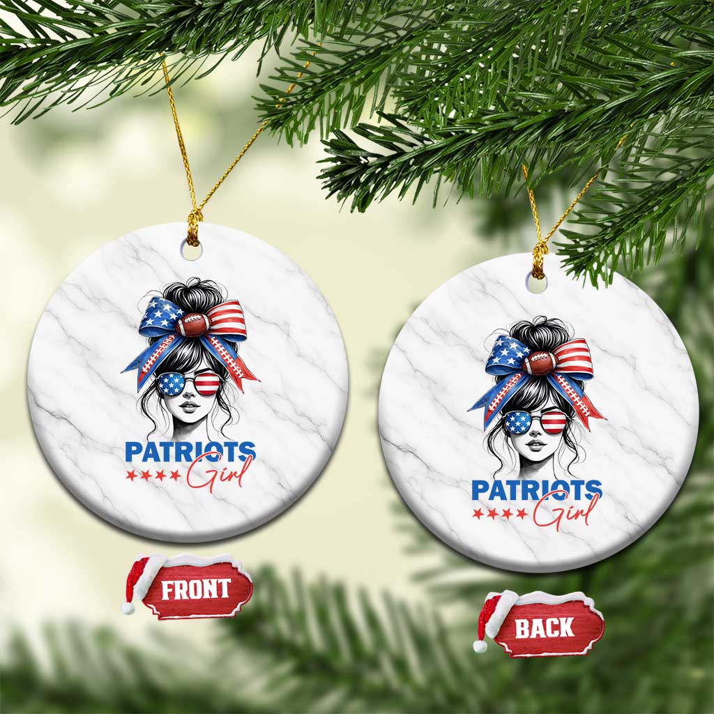 Patriots Girl Ceramic Ornament Funny Sport Fan New England Game Day Messy Bun TS11 1pc White Marble Print Your Wear