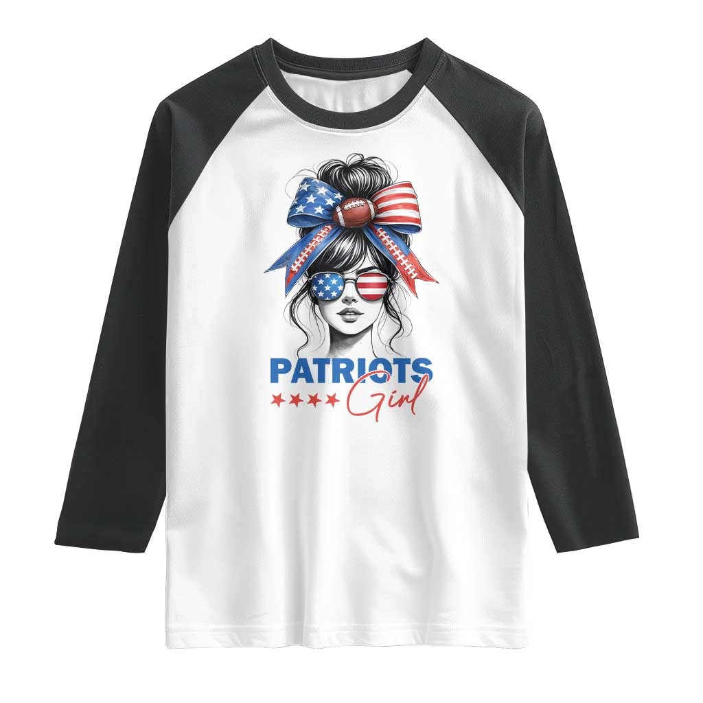 Patriots Girl Raglan Shirt Funny Sport Fan New England Game Day Messy Bun TS11 White Black Print Your Wear