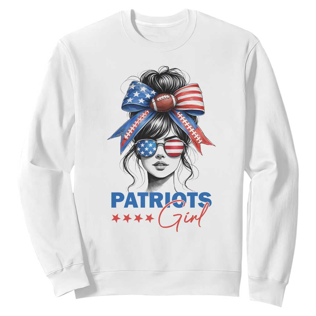 Patriots Girl Sweatshirt Funny Sport Fan New England Game Day Messy Bun TS11 White Print Your Wear