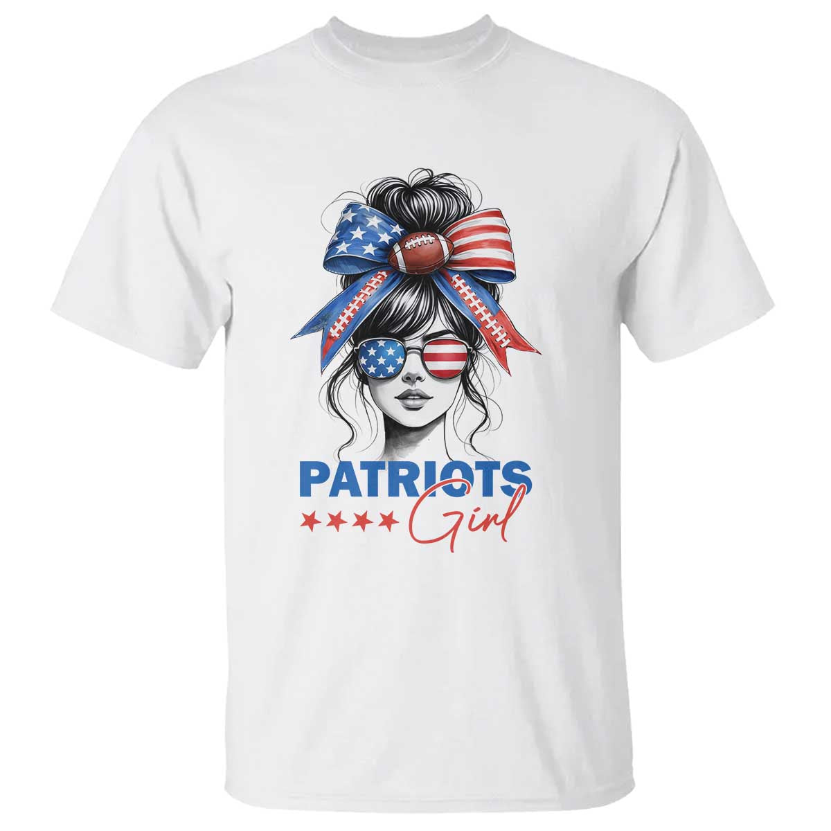 Patriots Girl T Shirt Funny Sport Fan New England Game Day Messy Bun TS11 White Print Your Wear