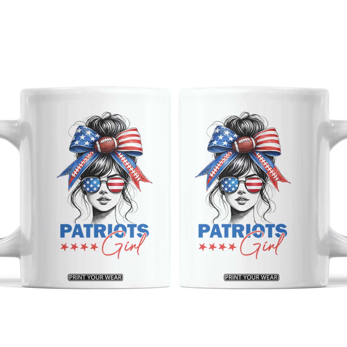Patriots Girl Coffee Mug Funny Sport Fan New England Game Day Messy Bun TS11 White Print Your Wear
