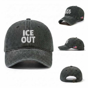 Ice Out Washed Cotton Baseball Cap Abolish Ice Protest Statement TS11 Washed Cap Universal Fit Dark Green Print Your Wear