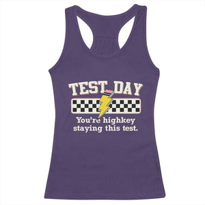 Funny Test Day You're Highkey Staying This Test Racerback Tank Top Teacher Pencil Lightning Bolt TS11 Purple Print Your Wear