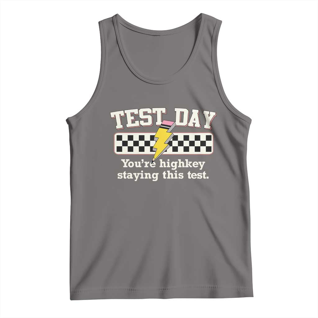 Funny Test Day You're Highkey Staying This Test Tank Top Teacher Pencil Lightning Bolt TS11 Deep Heather Print Your Wear