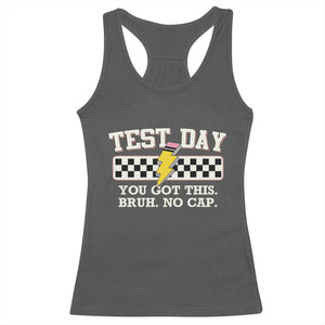 Funny Test Day You Got This Bruh No Cap Racerback Tank Top Teacher Pencil Lightning Bolt TS11 Dark Heather Print Your Wear