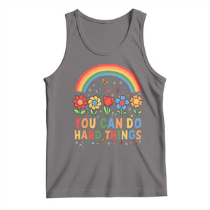 Funny You Can Do Hard Things Tank Top Motivational Quote Flowers Rainbow TS11 Deep Heather Print Your Wear