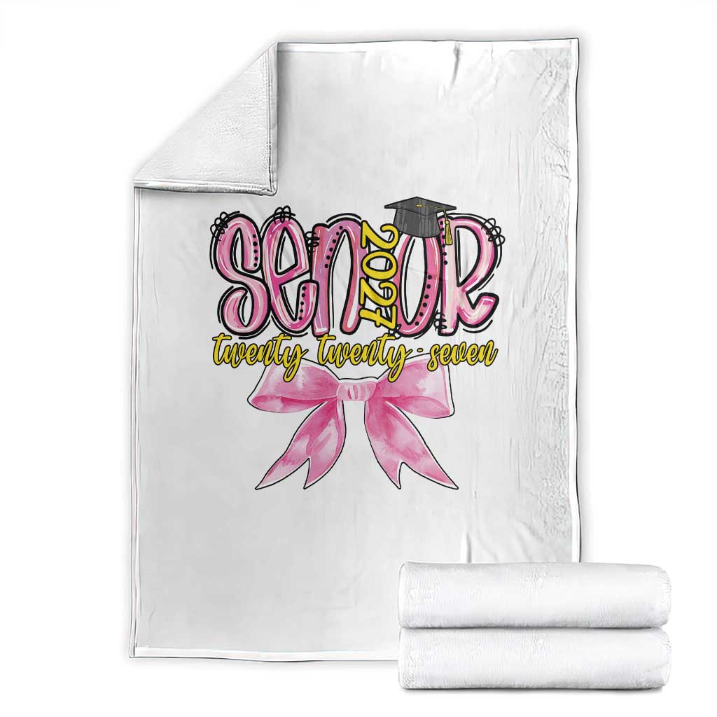 Funny Senior EST 2027 Graduation Throw Blanket Twenty Twenty Seven Pink Bow TS11 White Print Your Wear
