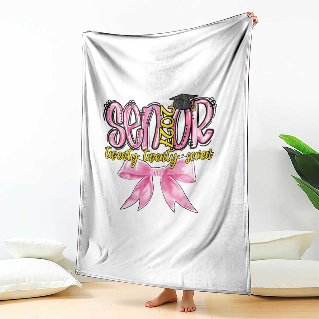Funny Senior EST 2027 Graduation Throw Blanket Twenty Twenty Seven Pink Bow TS11 Print Your Wear