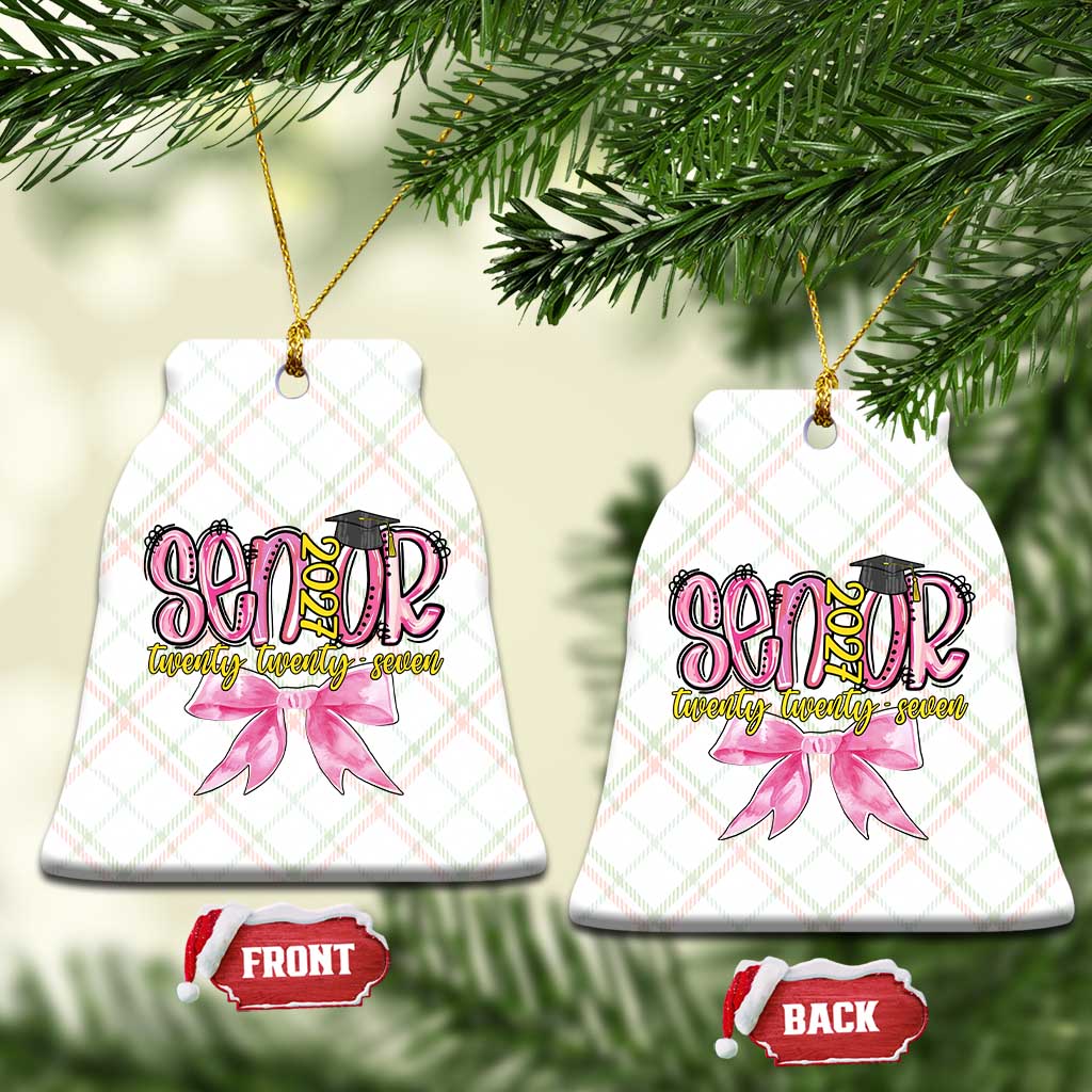 Funny Senior EST 2027 Graduation Ceramic Ornament Twenty Twenty Seven Pink Bow TS11 Print Your Wear