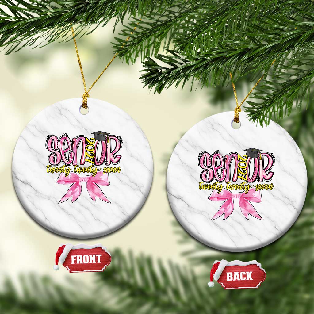 Funny Senior EST 2027 Graduation Ceramic Ornament Twenty Twenty Seven Pink Bow TS11 1pc White Marble Print Your Wear