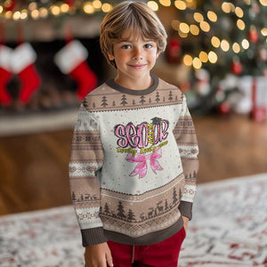 Funny Senior EST 2027 Graduation Ugly Christmas Sweater Twenty Twenty Seven Pink Bow TS11 Mocha Mousse Print Your Wear