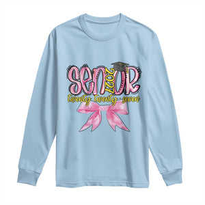 Funny Senior EST 2027 Graduation Long Sleeve Shirt Twenty Twenty Seven Pink Bow TS11 Light Blue Print Your Wear