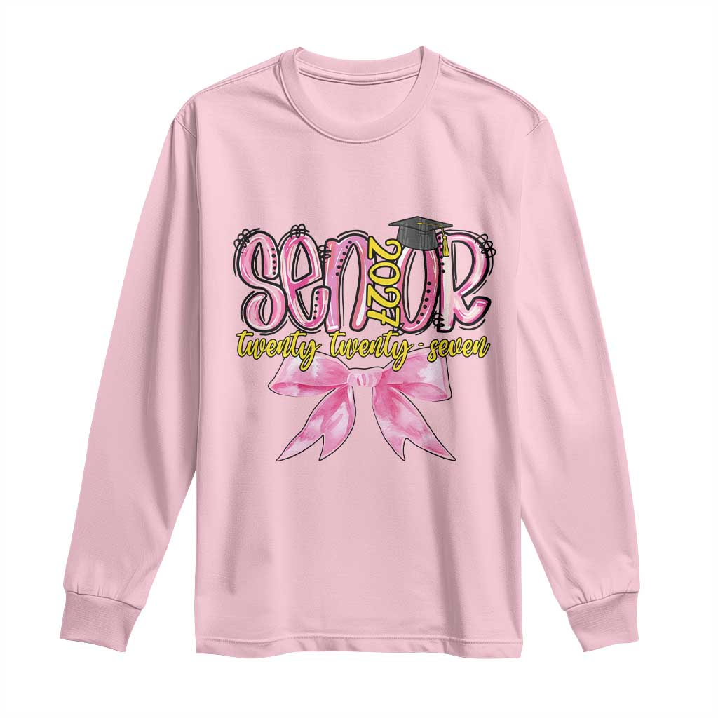 Funny Senior EST 2027 Graduation Long Sleeve Shirt Twenty Twenty Seven Pink Bow TS11 Light Pink Print Your Wear