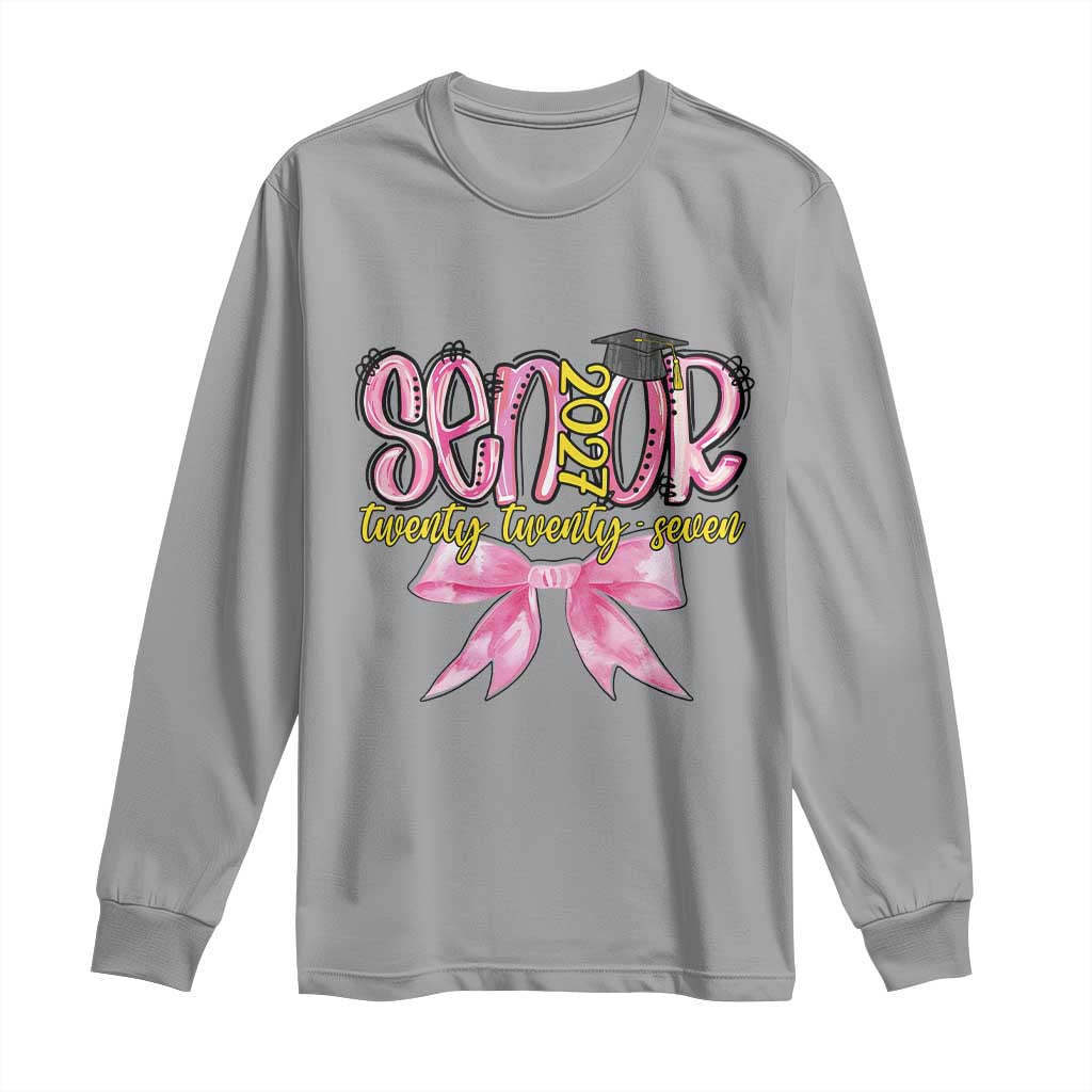 Funny Senior EST 2027 Graduation Long Sleeve Shirt Twenty Twenty Seven Pink Bow TS11 Sport Gray Print Your Wear
