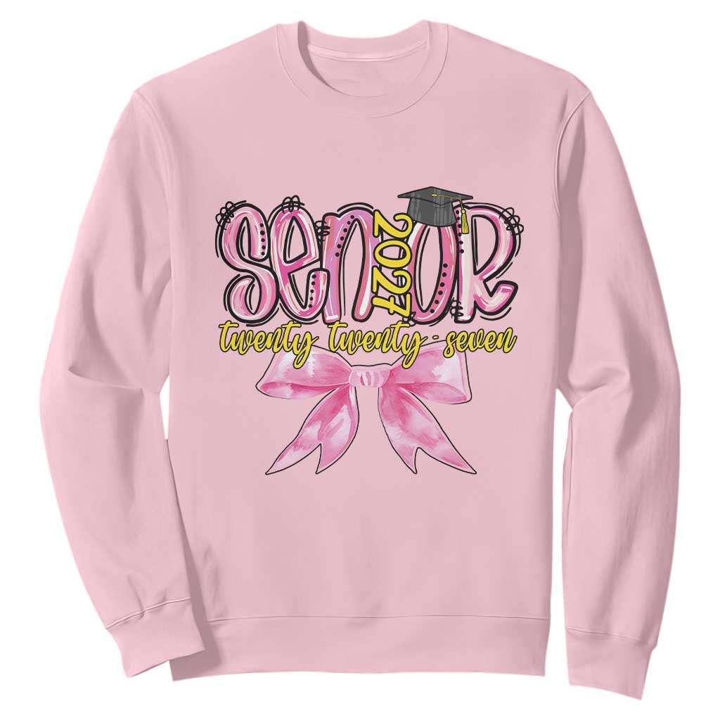 Funny Senior EST 2027 Graduation Sweatshirt Twenty Twenty Seven Pink Bow TS11 Light Pink Print Your Wear