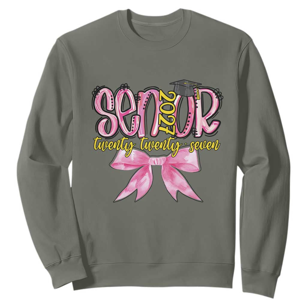 Funny Senior EST 2027 Graduation Sweatshirt Twenty Twenty Seven Pink Bow TS11 Military Green Print Your Wear