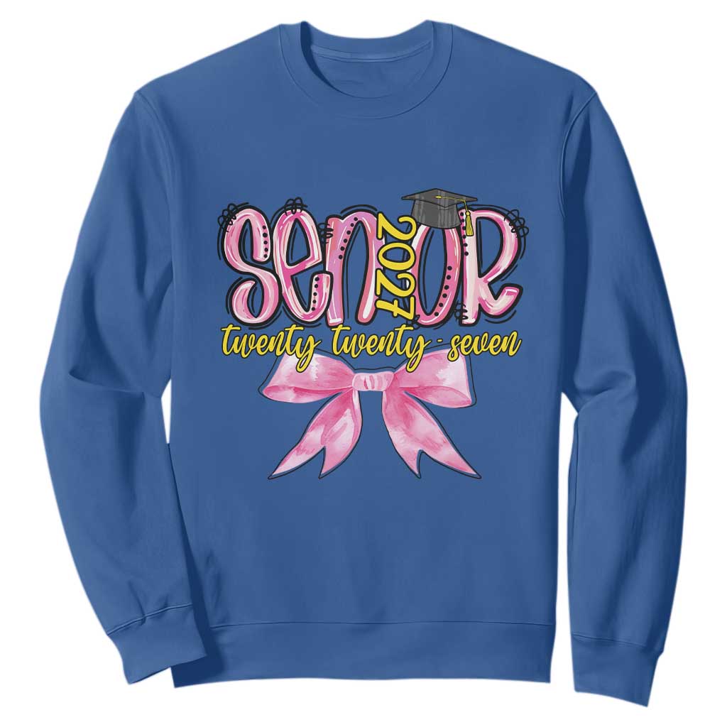Funny Senior EST 2027 Graduation Sweatshirt Twenty Twenty Seven Pink Bow TS11 Royal Blue Print Your Wear
