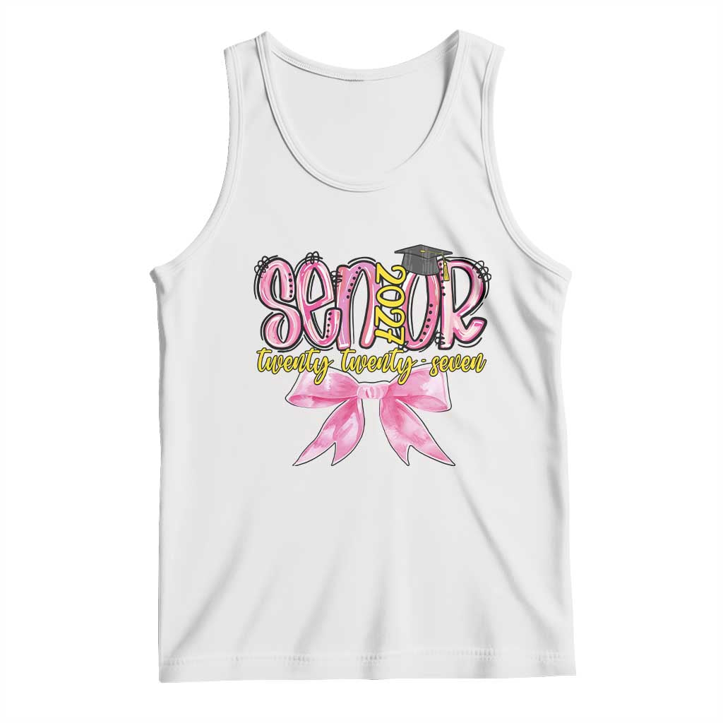 Funny Senior EST 2027 Graduation Tank Top Twenty Twenty Seven Pink Bow TS11 White Print Your Wear