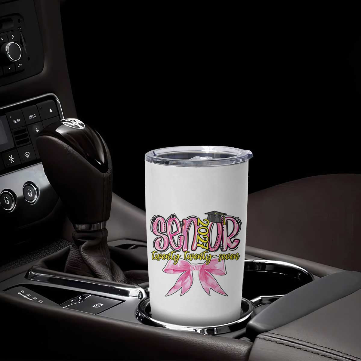 Funny Senior EST 2027 Graduation Tumbler Cup Twenty Twenty Seven Pink Bow TS11 Print Your Wear