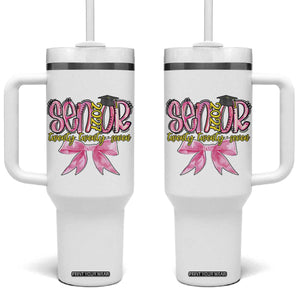 Funny Senior EST 2027 Graduation Tumbler With Handle Twenty Twenty Seven Pink Bow TS11 One Size: 40 oz White Print Your Wear