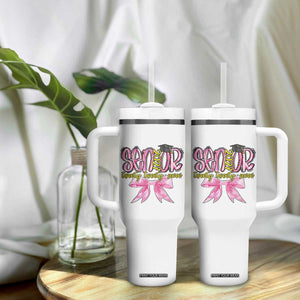 Funny Senior EST 2027 Graduation Tumbler With Handle Twenty Twenty Seven Pink Bow TS11 Print Your Wear