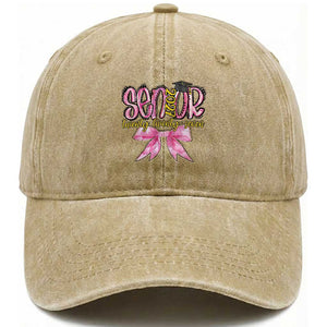 Funny Senior EST 2027 Graduation Washed Cotton Baseball Cap Twenty Twenty Seven Pink Bow TS11 Print Your Wear