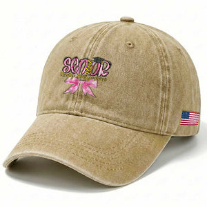 Funny Senior EST 2027 Graduation Washed Cotton Baseball Cap Twenty Twenty Seven Pink Bow TS11 Print Your Wear