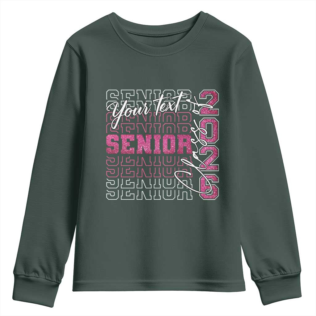 Personalized Senior 2026 Youth Sweatshirt Custom Text Class Of 2026 Graduation Glitter Print TS11 Dark Forest Green Print Your Wear