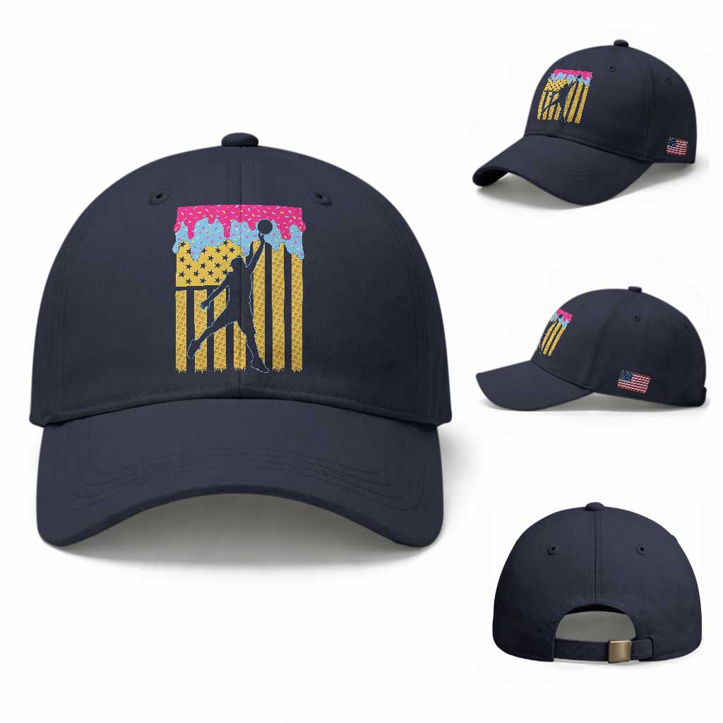 Basketball Ice Cream Drip American Flag Youth Players Baseball Cap TS11 Baseball Cap Universal Fit Navy Print Your Wear