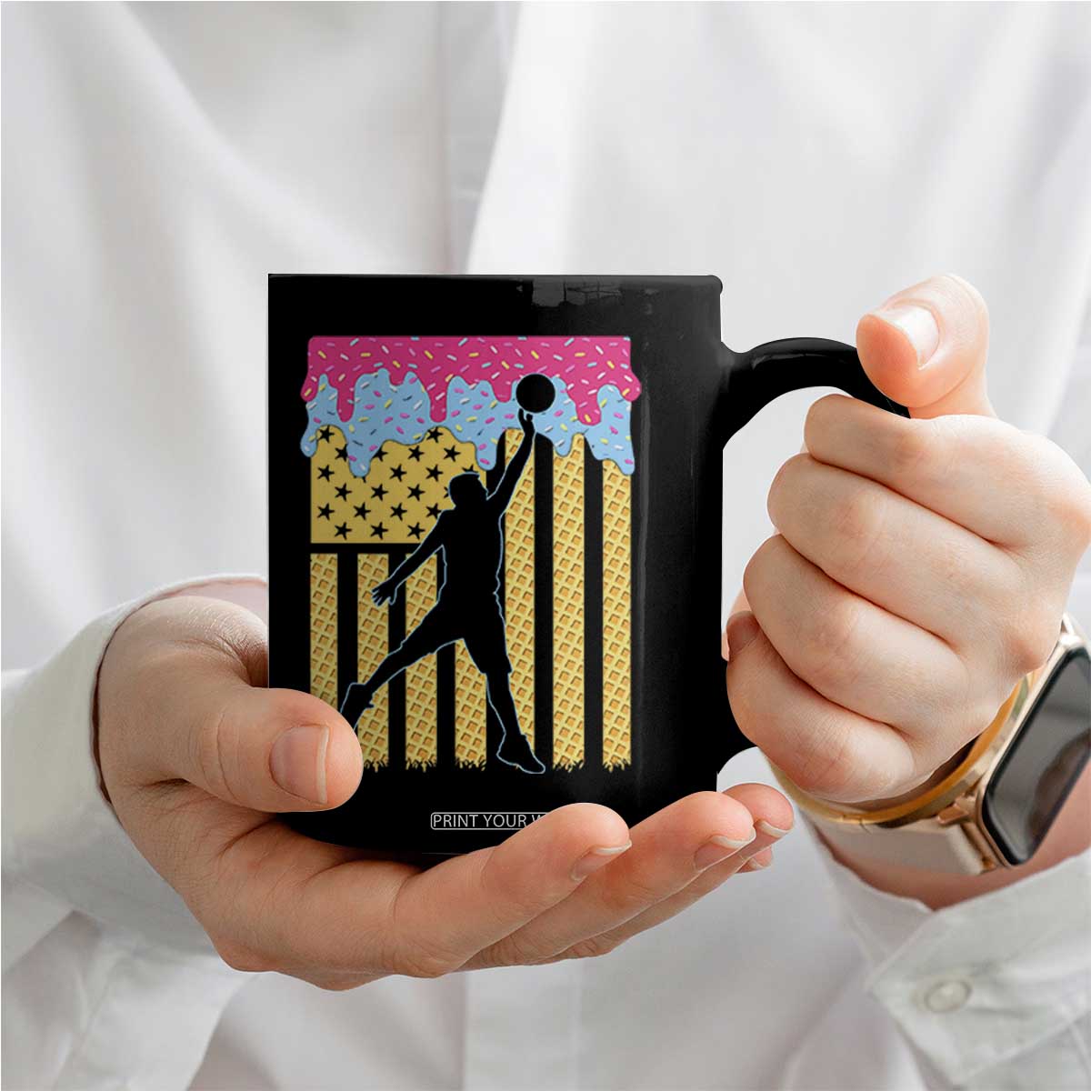 Basketball Ice Cream Drip American Flag Youth Players Coffee Mug TS11 Print Your Wear