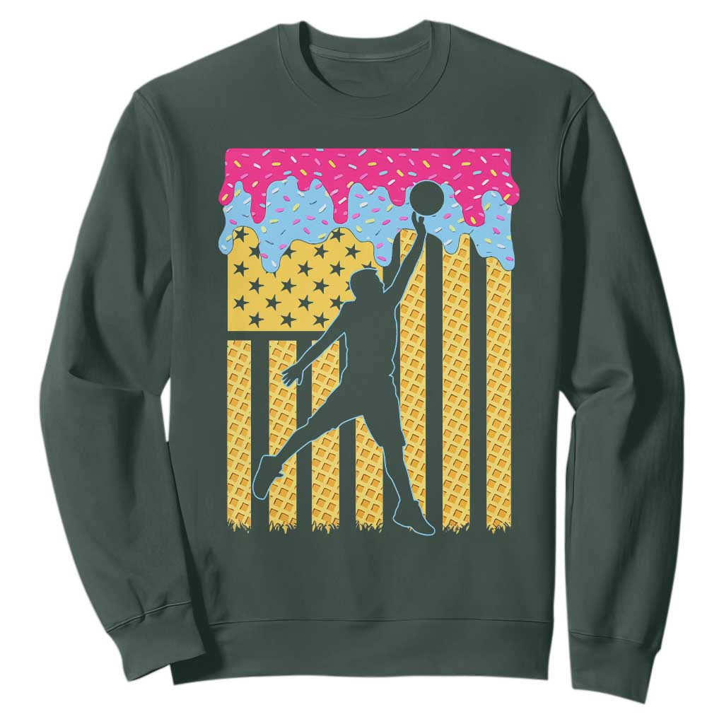 Basketball Ice Cream Drip American Flag Youth Players Sweatshirt TS11 Dark Forest Green Print Your Wear
