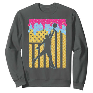 Basketball Ice Cream Drip American Flag Youth Players Sweatshirt TS11 Dark Heather Print Your Wear