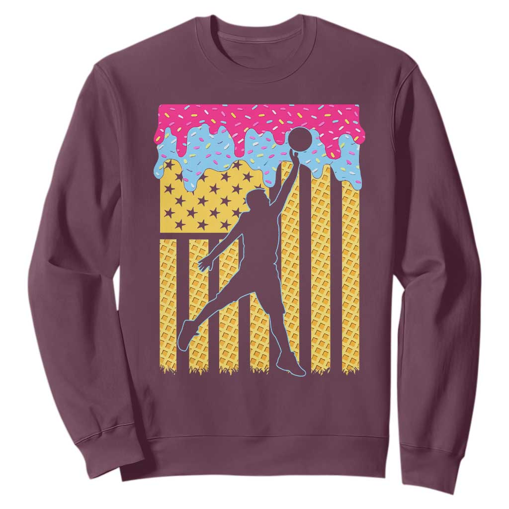 Basketball Ice Cream Drip American Flag Youth Players Sweatshirt TS11 Maroon Print Your Wear