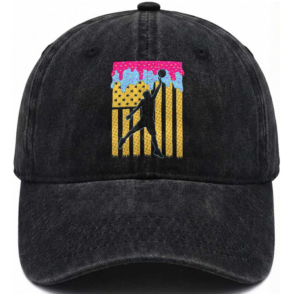 Basketball Ice Cream Drip American Flag Youth Players Washed Cotton Baseball Cap TS11 Print Your Wear