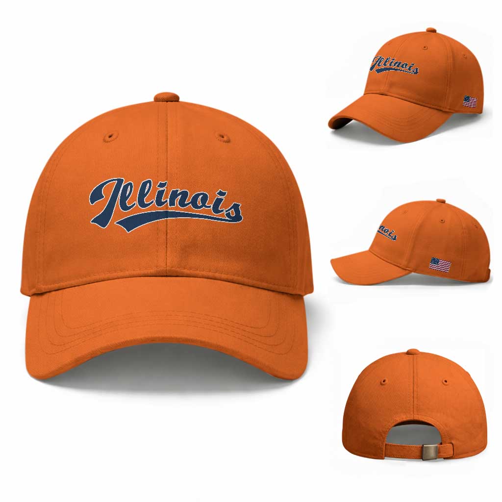 Illinois Varsity Script Classic Sports Jersey Style Baseball Cap TS11 Baseball Cap Universal Fit Orange Print Your Wear