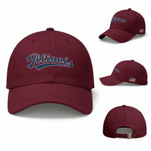 Illinois Varsity Script Classic Sports Jersey Style Baseball Cap TS11 Baseball Cap Universal Fit Maroon Print Your Wear