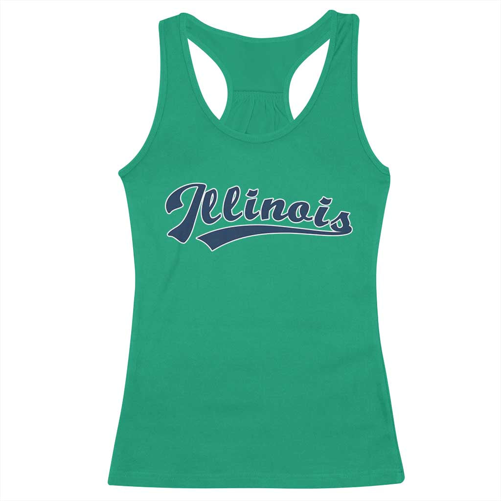 Illinois Varsity Script Classic Sports Jersey Style Racerback Tank Top TS11 Irish Green Print Your Wear