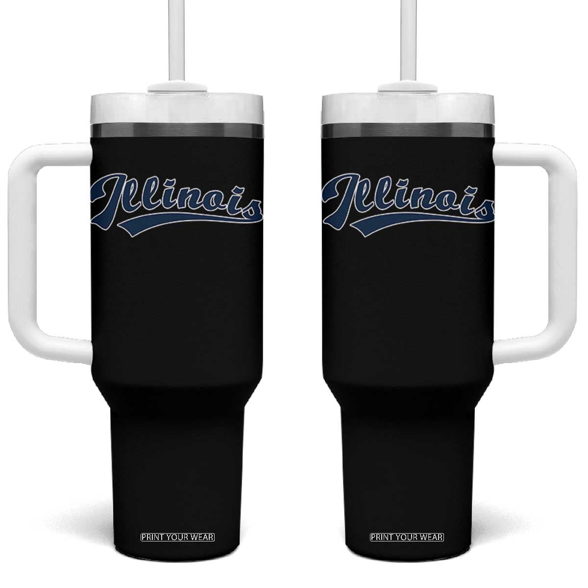Illinois Varsity Script Classic Sports Jersey Style Tumbler With Handle TS11 One Size: 40 oz Black Print Your Wear