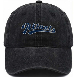 Illinois Varsity Script Classic Sports Jersey Style Washed Cotton Baseball Cap TS11 Print Your Wear