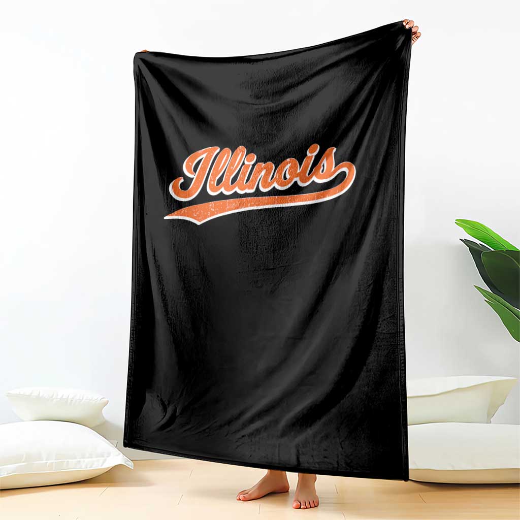 Illinois Vintage Varsity Script Classic Sports Jersey Style Throw Blanket