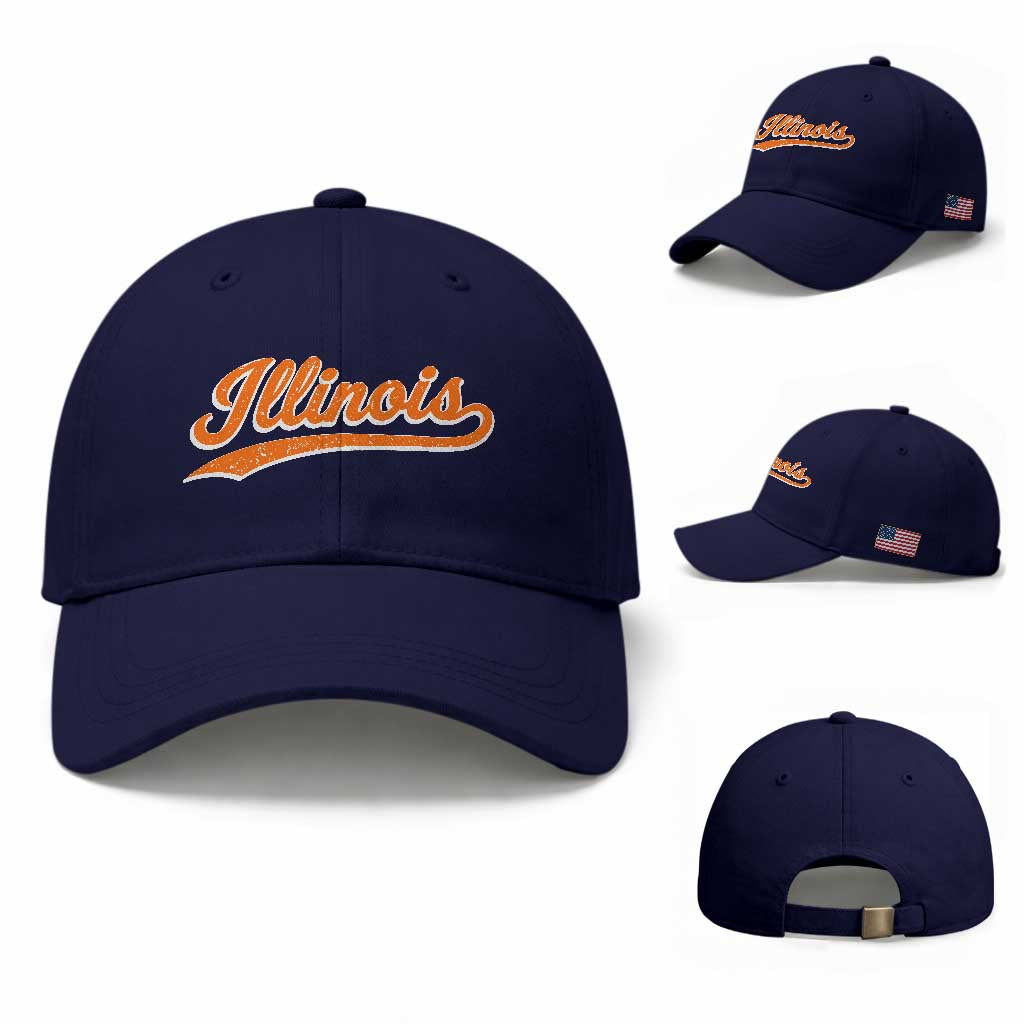 Illinois Vintage Varsity Script Classic Sports Jersey Style Baseball Cap