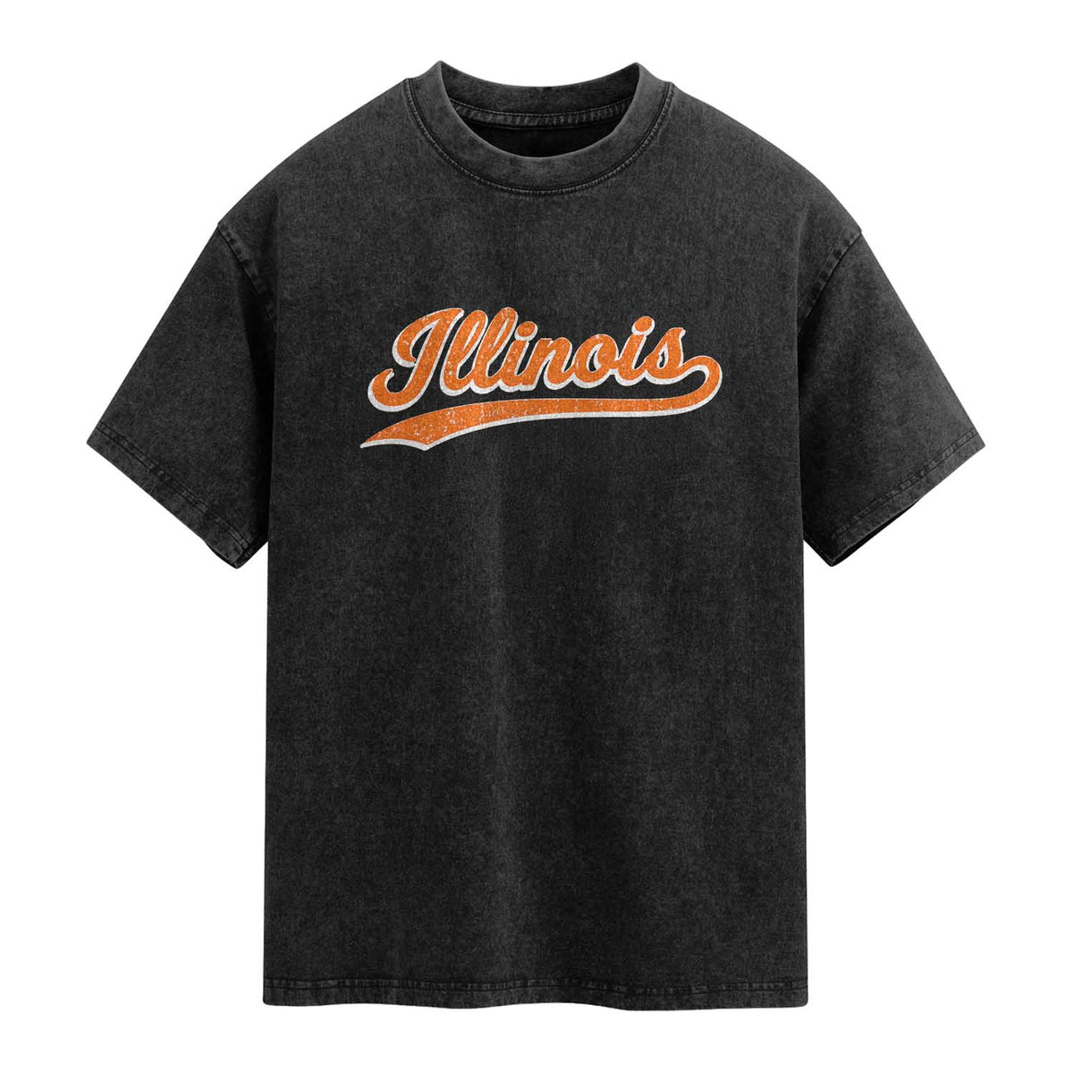 Illinois Vintage Varsity Script Classic Sports Jersey Style Washed Cotton T-Shirt